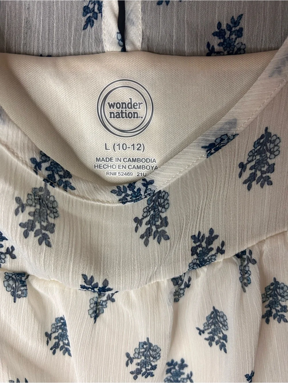 Wonder Nation Girls Boho Floral Dress Size Large 10/12 Cream Blue Tiered Chiffon